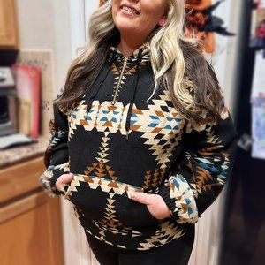 Black Aztec Half Zip Hoodie